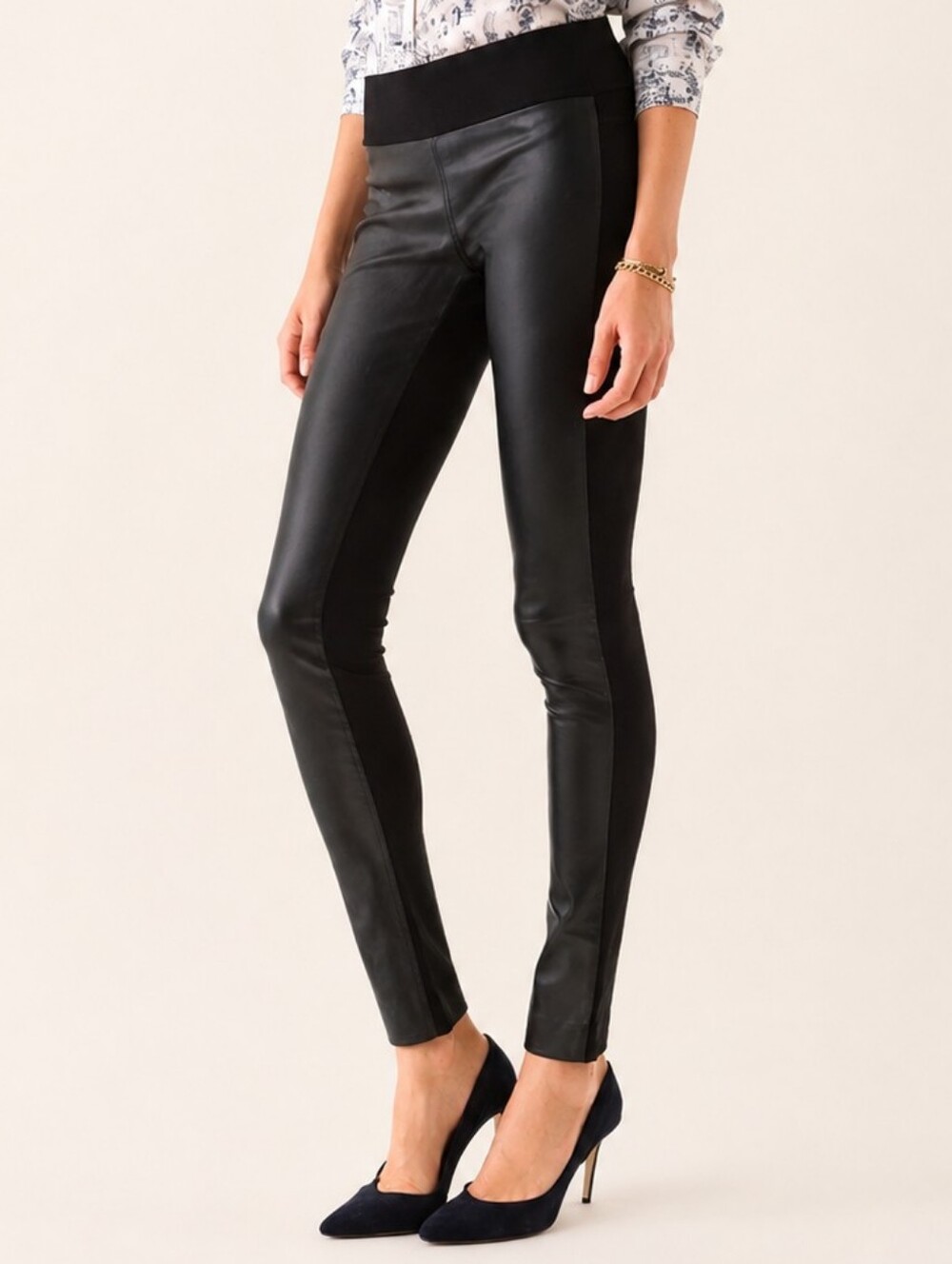 ❤️ CLUB MONACO VEGAN LEATHER FRONT PONTE BACK HIGH RISE PULL ON LEGGINGS / PANTS